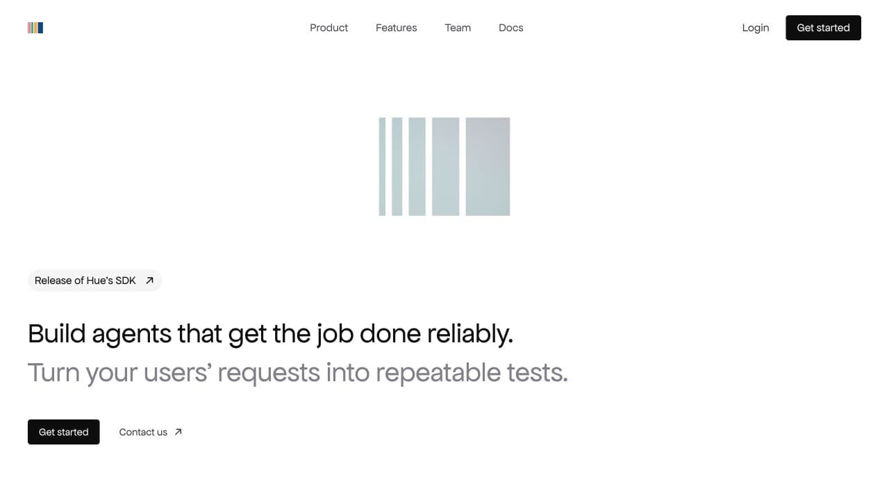 Hue’s public homepage introducing repeatable tests from real requests