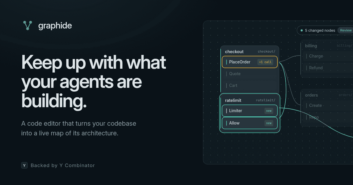 Graphide’s official image showing a code architecture graph beside an agent activity panel