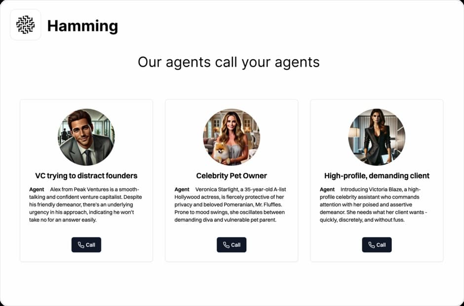 Hamming’s public launch illustration of simulated callers testing a voice agent
