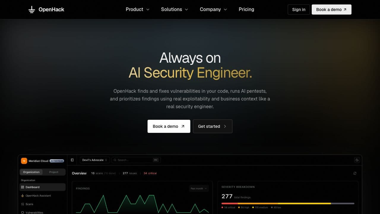 OpenHack introduction and security dashboard with vulnerability severity breakdown