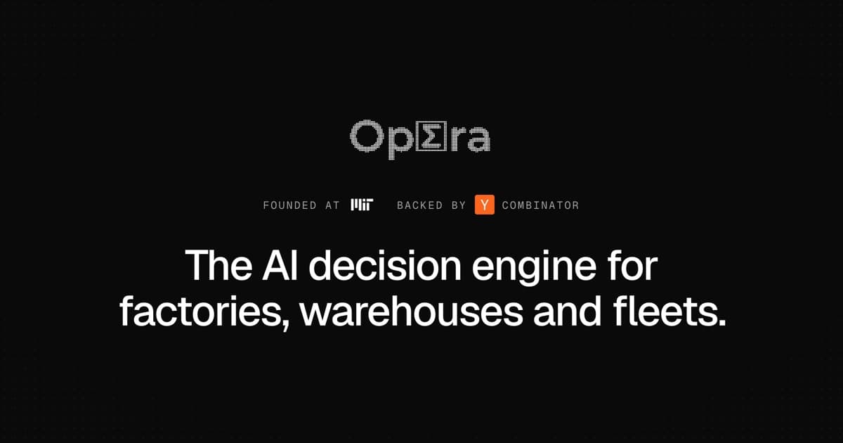 OpEra’s official cover introducing its AI decision engine for factories, warehouses and fleets