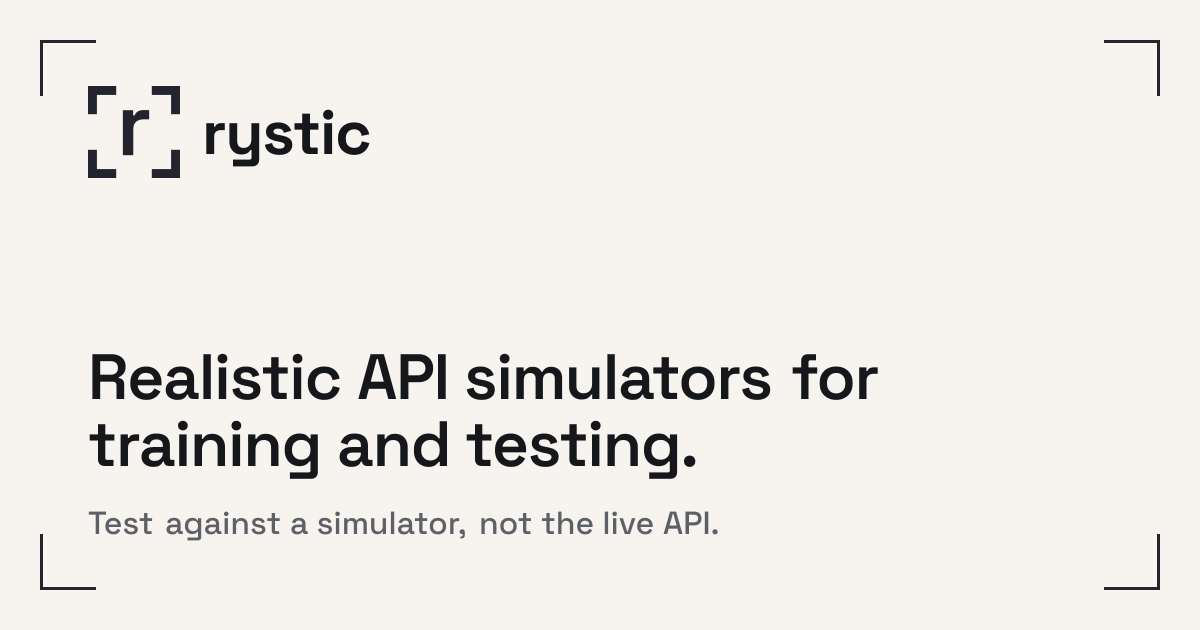 Rystic’s official cover describing realistic API simulators for training and testing