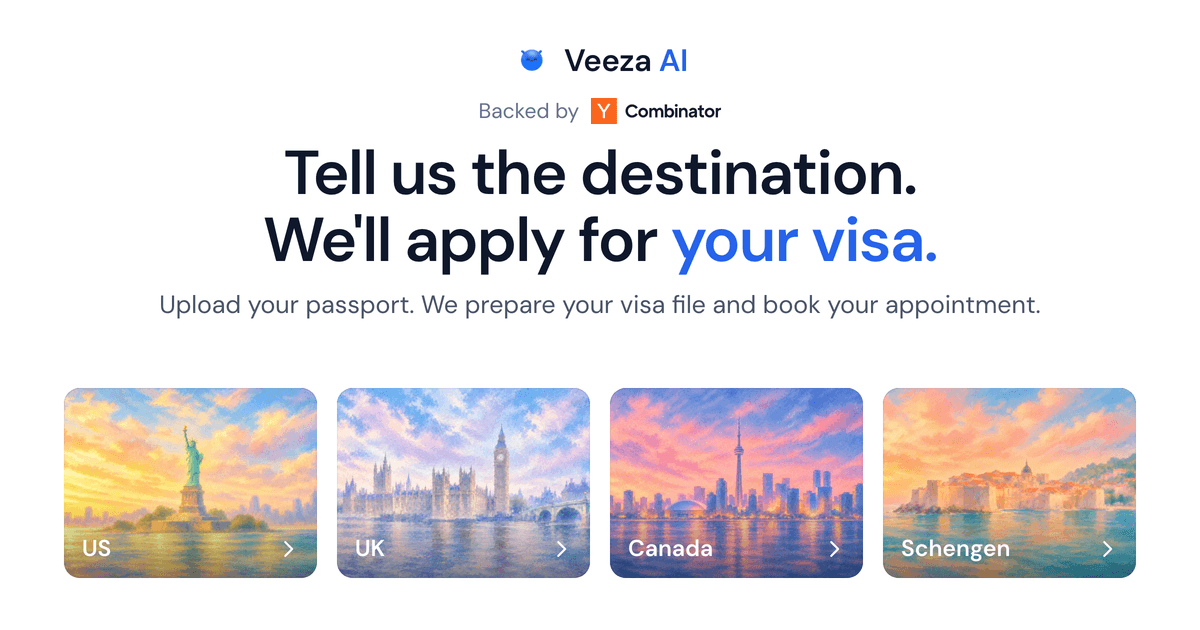 Veeza AI’s official tourist-visa service banner.